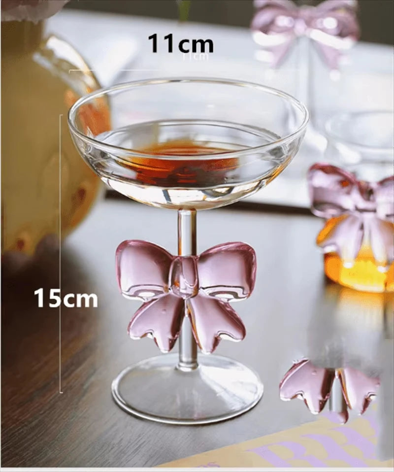 Pink Bow Glass Decor Glass Cup Goblet Bow Handle Glasses Heat-resistant High Borosilicate Dessert Ice Cream Bowl Festival Gifts